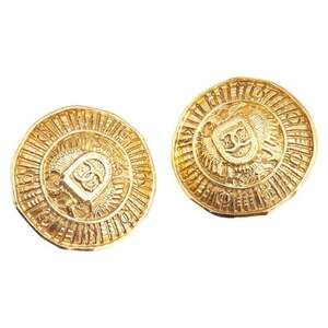 CHANEL Authentic Vintage Gold Logo Earrings